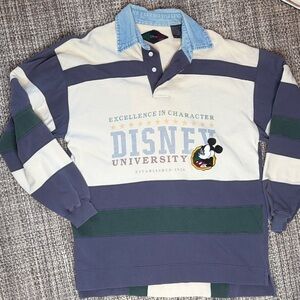 Vintage Disney University Blue and Cream Rugby Shirt With Denim Collar